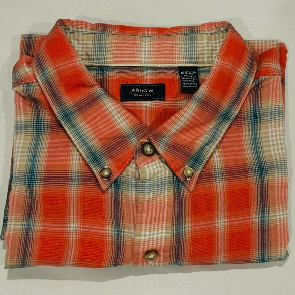 Men's Tartan Red Plaid Short Sleeve Button Collar Shirt Sz XXL - Picture 1 of 7